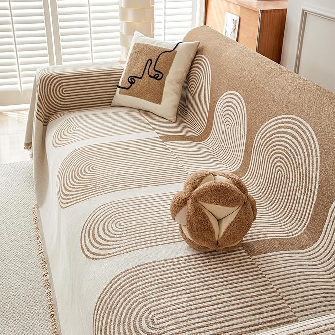 STACYPIK Modern Beige Geometric Couch Cover - Image 9