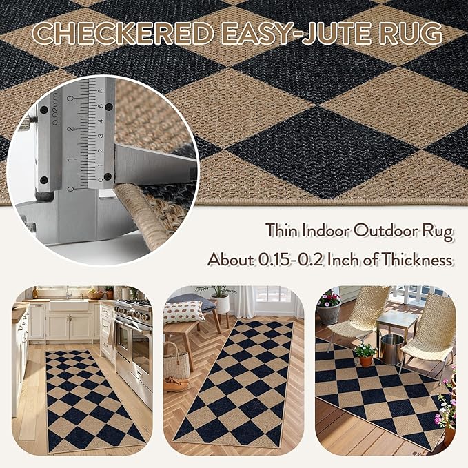 Lahome Checkered Easy Jute Runner Rug, 2x6 Kitchen Mats - Image 4