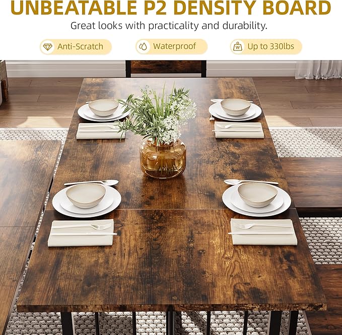 DWVO 63 Inch Dining Table Set for 6-8 People 6-Piece Large Kitchen Table Set - Image 3