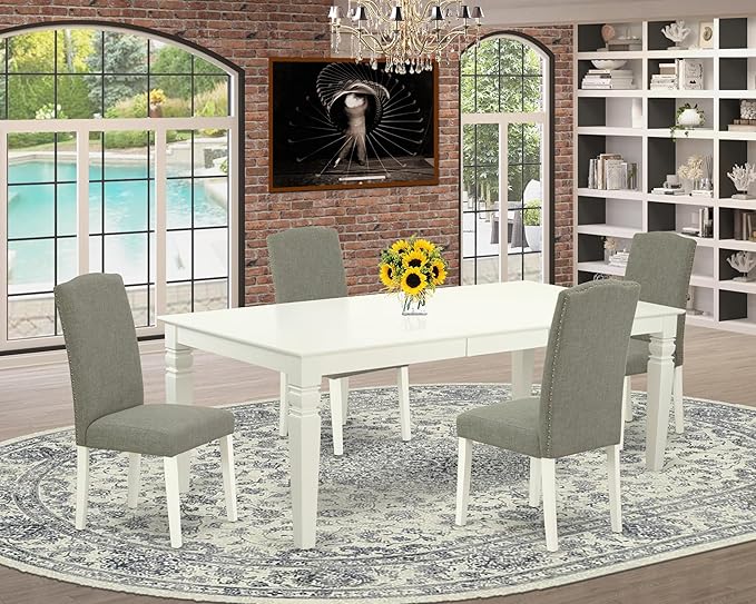 East West Furniture LGEN5-LWH-06 5 Piece Dining Set Includes a Rectangle Dining - Image 2