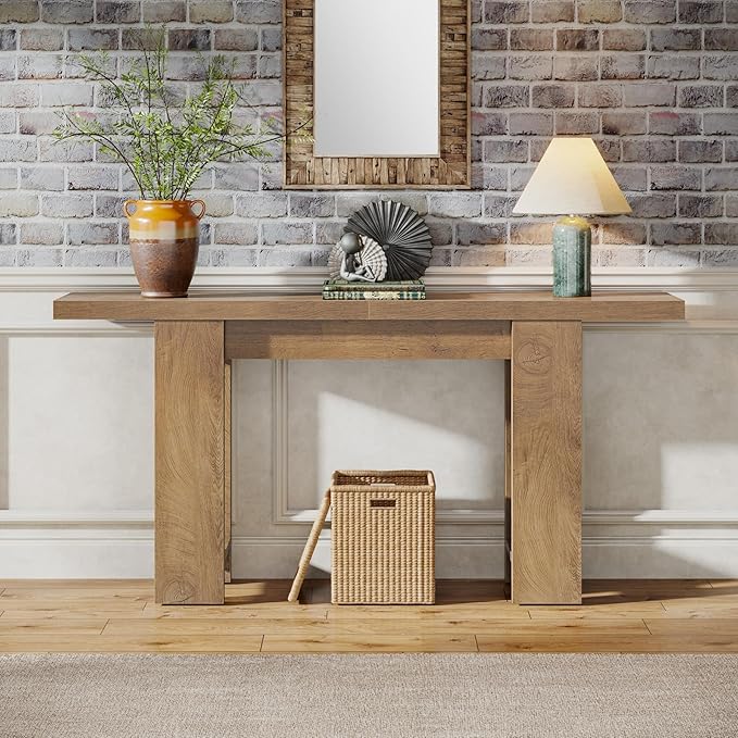 63-Inch Farmhouse Console Table, Narrow Long Sofa Table Behind Couch, Wooden - Image 4