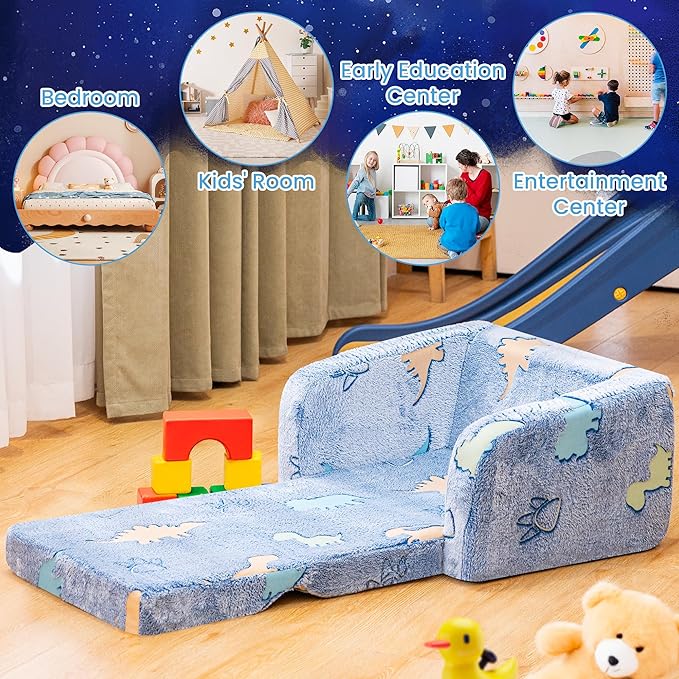 Lamerge 2-in-1 Soft Toddler Couch Fold Out, Foldable Toddler Chair, Glow in The - Image 5