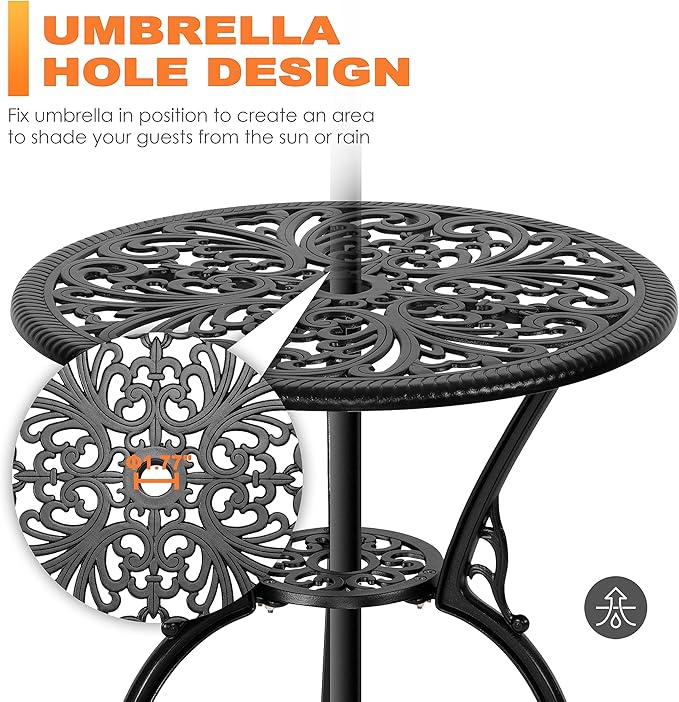 NUU GARDEN 3 Piece Bistro Set Outdoor, All Weather Cast Aluminum Patio Bistro - Image 4