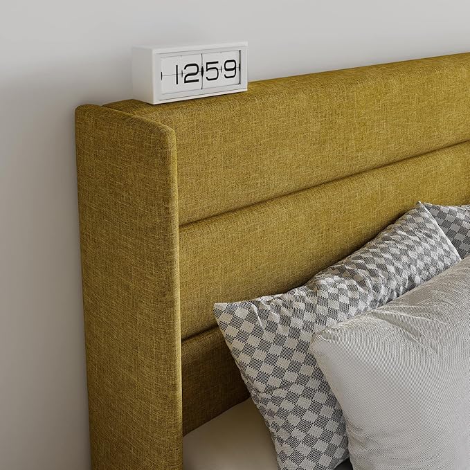 SHA CERLIN Full Size Lift Up Storage Bed/Modern Wingback Headboard/Upholstered - Image 5