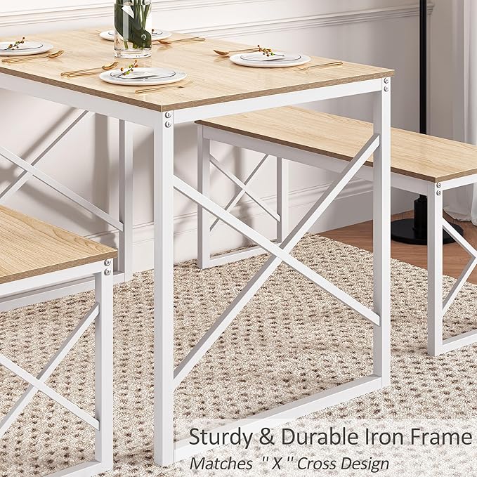 VECELO Kitchen Table with 2 Benches - Image 4