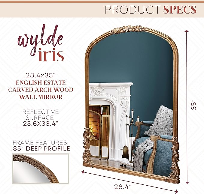 English Estate Carved Arch Wood Wall Mirror, Mirror - Image 3