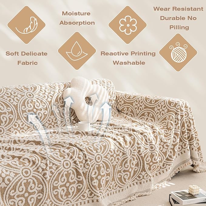 STACYPIK Khaki French Jacquard Couch Covers Thickened Boho L Shape Sofa Covers - Image 6