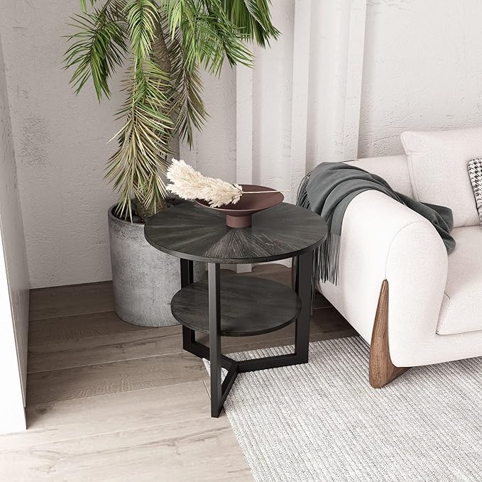 LEEMTORIG Round Side Table, Large 2-Tier End Table Nightstand - Image 8