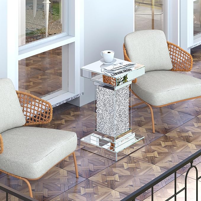 ENENE Mirrored End Table Crushed Diamond Coffee Table - Image 6