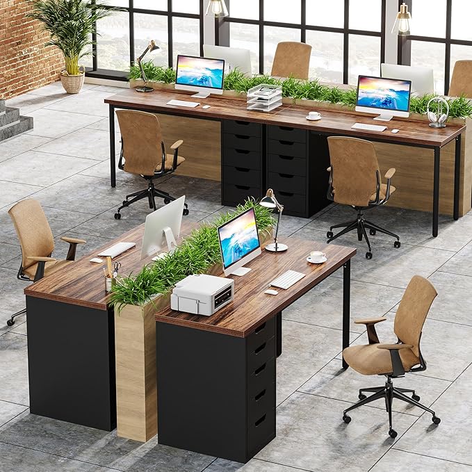 Tribesigns Computer Desk with 5 Drawers, 47 inches Rustic Brown Home Office - Image 8