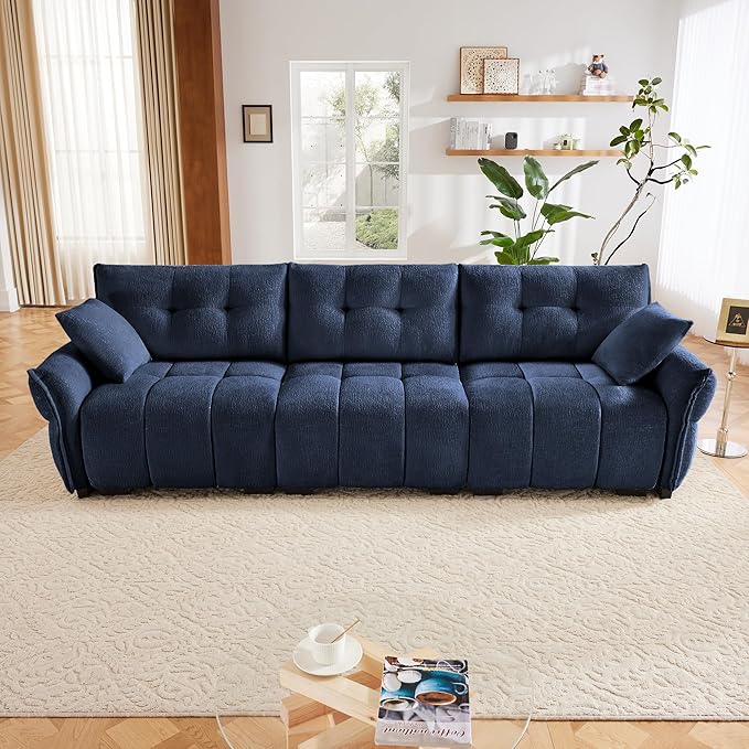 Modern Chenille Fabric 3-Seat Sofa w/ 2 Pillows, Premium Upholstery Living Room by FAVSH