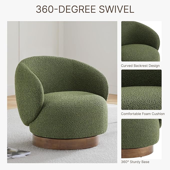 Swivel Accent Chair Round Barrel Armchair Upholstered Performance Fabric - Image 4