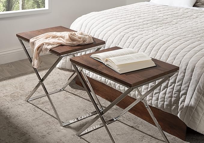 Kate and Laurel Laraway Modern Side Table, Walnut Brown and Silver, Metal End - Image 5