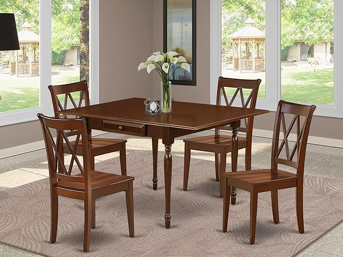 East West Furniture MZCL5-MAH-W 5 Piece Dining Room Table Set Includes a - Image 2