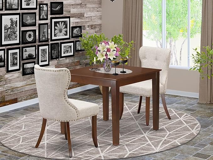 East West Furniture OXSI3-MAH-35 3 Piece Dining Room Furniture Set Contains a - Image 2