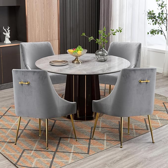 Modern Velvet Dining Chairs Set of 6, Contemporary Upholstered Furniture - Image 4