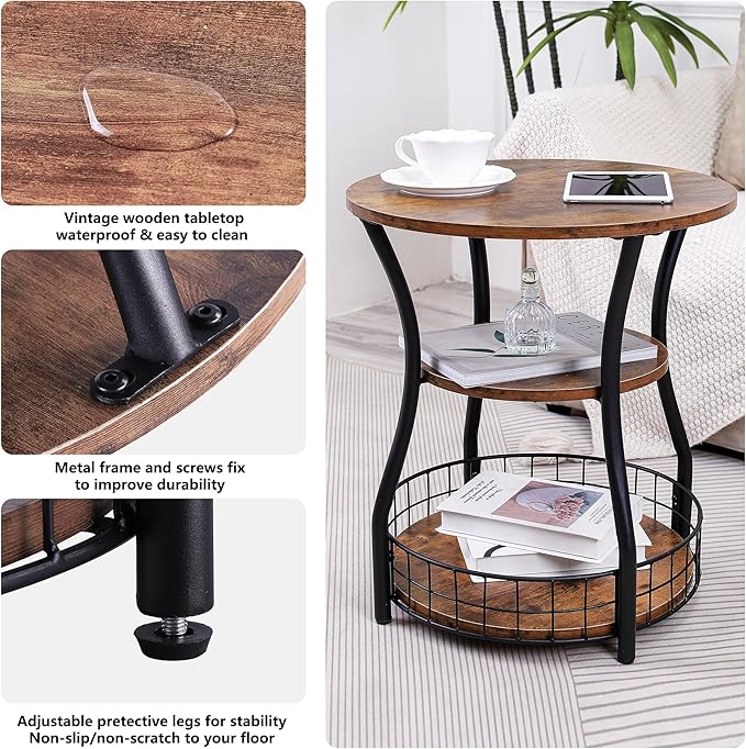Round Side Table, 3 Tier End Table - Image 5