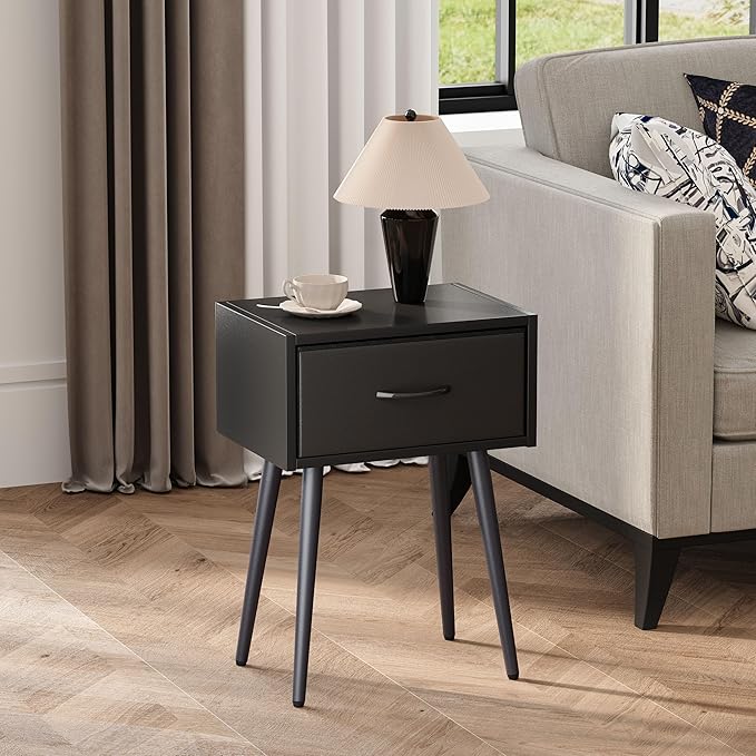 Black Nightstands Set of 2, Small Bedside Table - Image 4