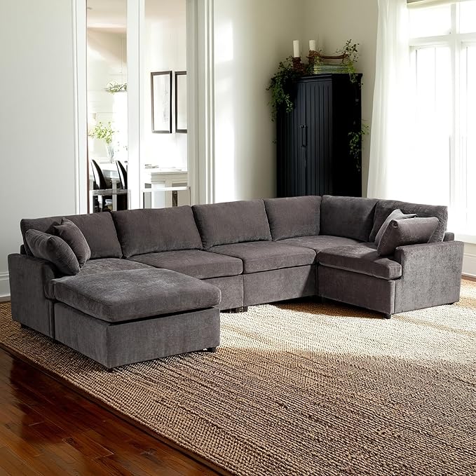 100 Inch U-Shaped Modular Convertible Sectional Sofa by Unknown