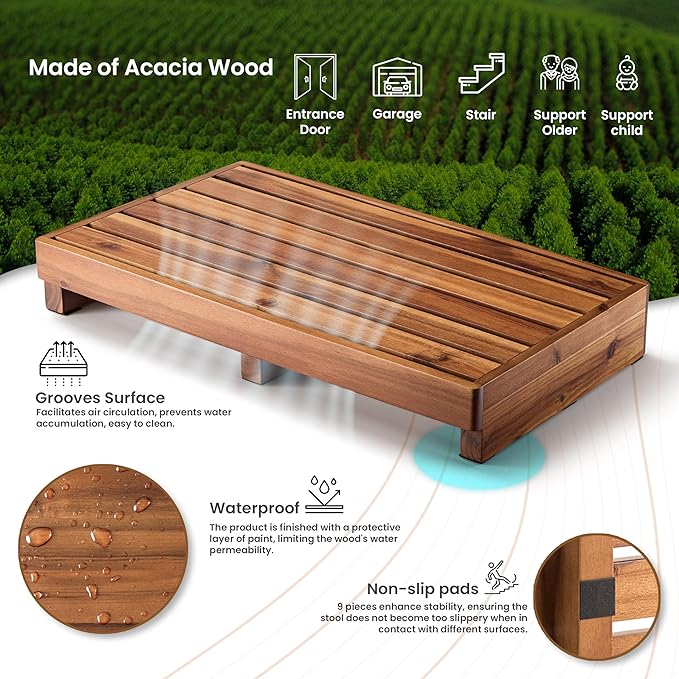 TINAMO 3.5" One Step Stool for Elderly, Acacia Wood High Riser Step Stool for - Image 3