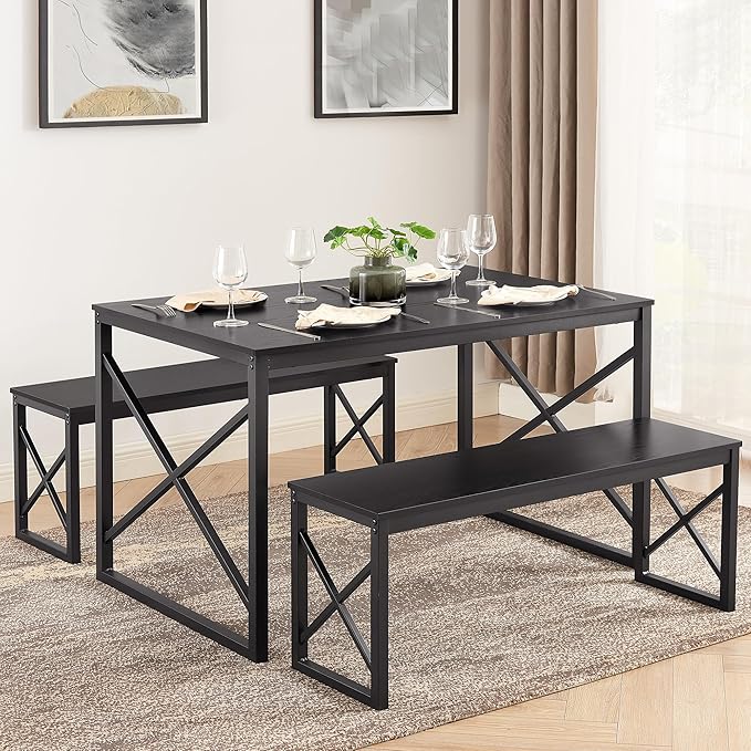 VECELO Kitchen Table with 2 Benches by VECELO
