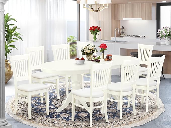 East West Furniture VAVA9-LWH-C 9 Piece Dining Set Includes an Oval Dining Room - Image 2