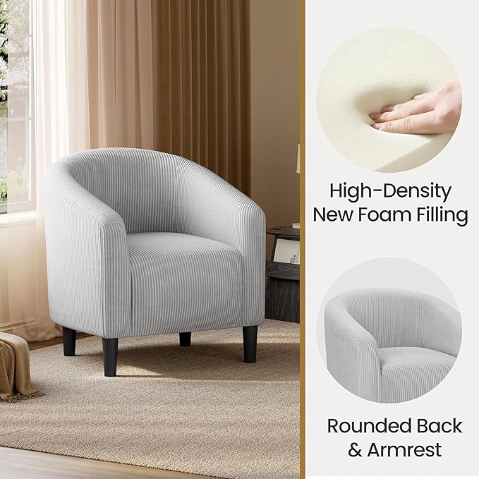 Yaheetech Accent Barrel Chair, Corduroy Fabric Club Chair, Furry Sherpa Elegant - Image 6
