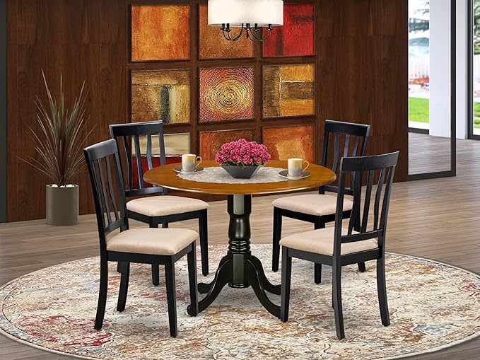 East West Furniture DLAN5-BCH-C 5 Piece Dining Table Set - Image 2