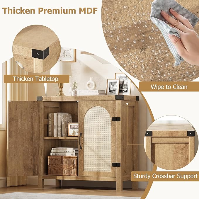 IDEALHOUSE Rattan Cabinet with Drawer, Sideboard with Synthetic Rattan-Accent - Image 4
