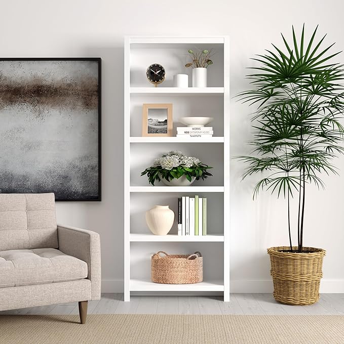 Prepac Moda 5-Tier Tall Wooden Bookcase, Display Cabinet, Bookshelf - Image 2