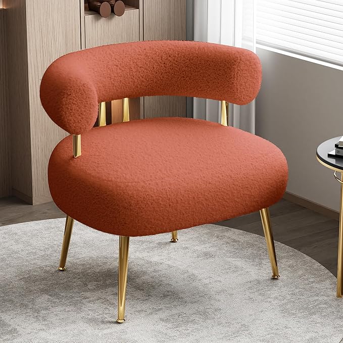 Mid Century Sherpa Boucle Accent Chair, Round Upholstered Barrel Arm Chair by SEYNAR