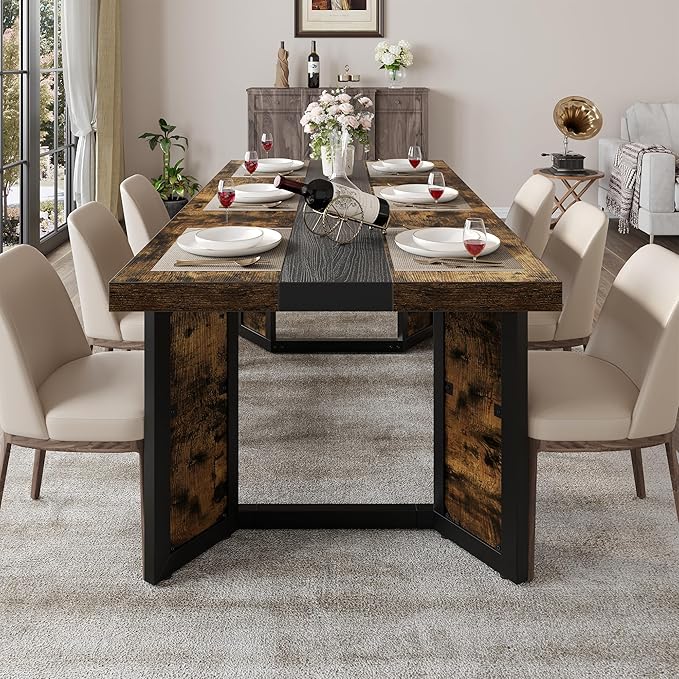Industrial Dining Table for 6-8 People, Rustic Style Rectangular Dinner Table - Image 3