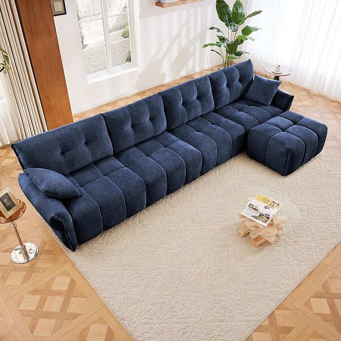 Modern Chenille Fabric 4-Seat Sofa w/Ottoman+2 Pillows, Premium Upholstery - Image 3
