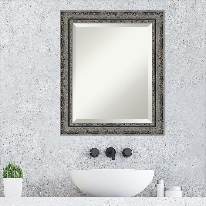 Amanti Art Bathroom Mirror for Over Sink, 25x21 Filigree Matte Black Rectangle - Image 7