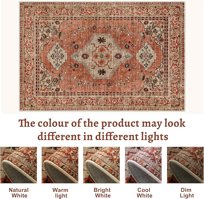 Boho Rug 4x6 Area Rug, Washable Vintage Indoor, Oriental Non Slip Distressed - Image 2