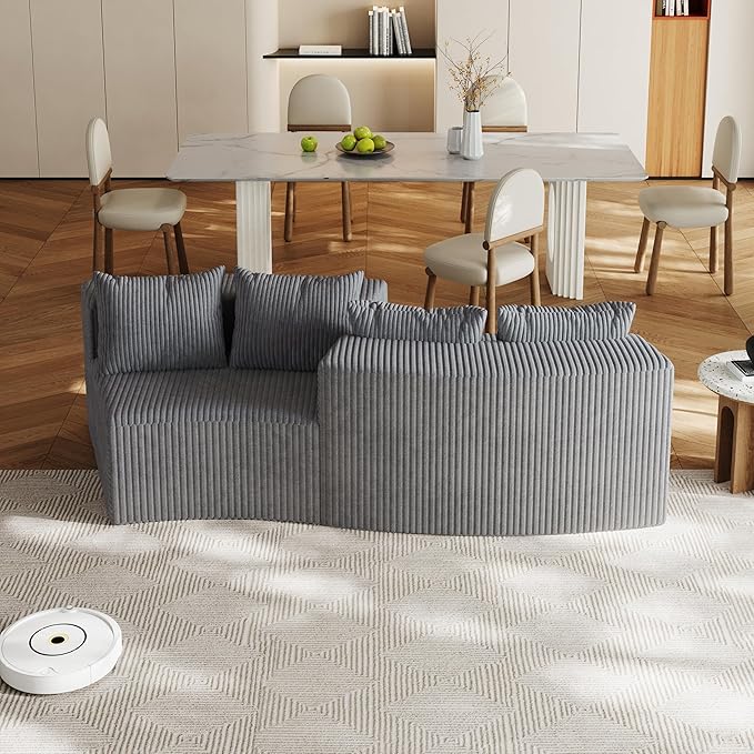 KEIKI Corduroy Curved Sectional Sofa, 2 Seater Symmetrical Modular Semi - Image 5