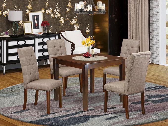 East West Furniture OXEL5-MAH-16 5 Piece Dining Room Table Set Includes a - Image 2