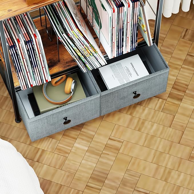 Record Player Stand with Vinyl Storage, 2-Tier Record Shelf Table with Fabric - Image 4