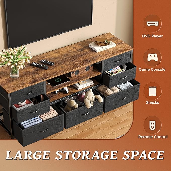 Huuger TV Stand Dresser with Power Outlets and LED Lights, 7 Drawers, 47 Inch - Image 6