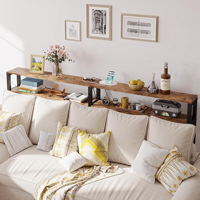 IRONCK Console Table with Power Outlet, Long Sofa Table with Shelves and - Image 4
