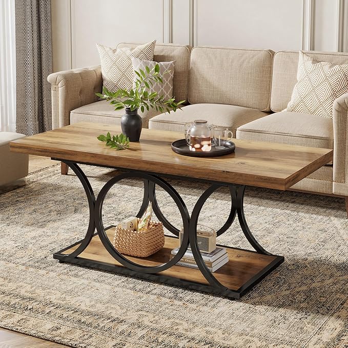 Tribesigns Rectangle Coffee Table, 47.24-inch Rustic Coffee Tables by Tribesigns