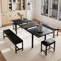 5-Piece Dining Table Set for 4-6, Metal Frame & MDF Board, Farmhouse by Einhomn