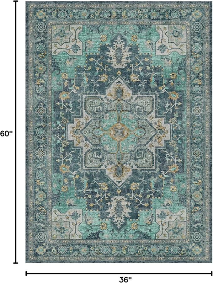 GENIMO 3x5 Area Rugs for Living Room, Machine Washable Non Slip Vintage Rugs - Image 2