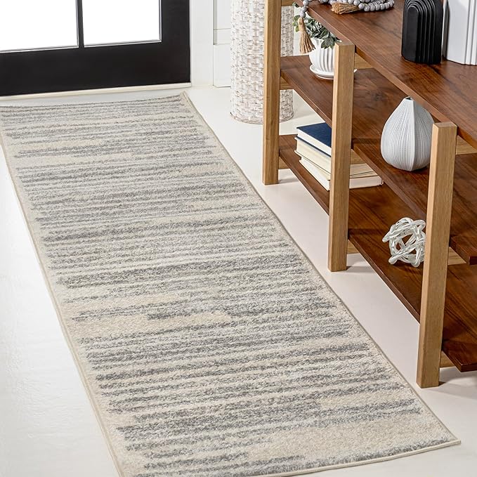 JONATHAN Y Khalil Modern Berber Stripe Cream/Gray Runner Rug, Contemporary by JONATHANY