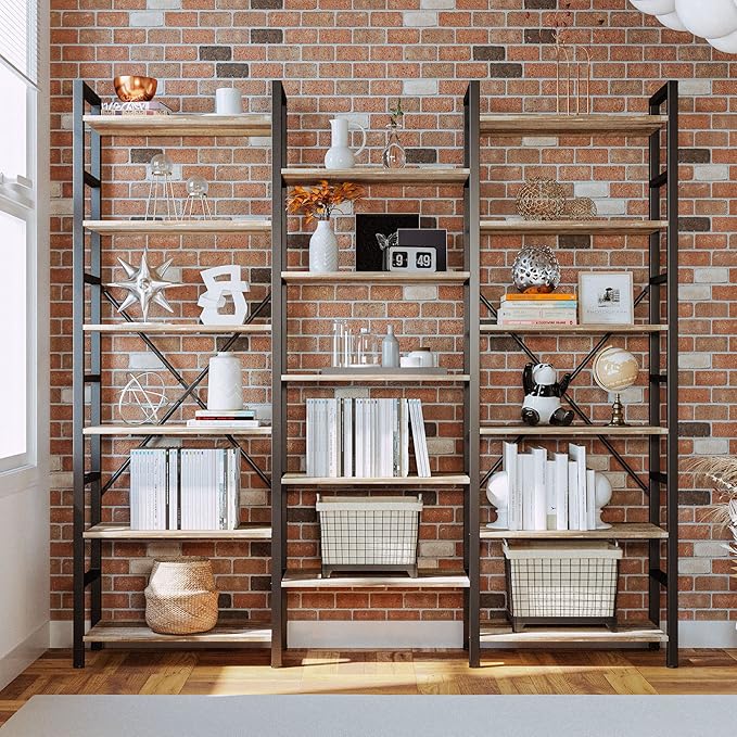 IRONCK Bookshelves 6 Tiers Triple Wide Industrial Bookshelf, Large Etagere - Image 4