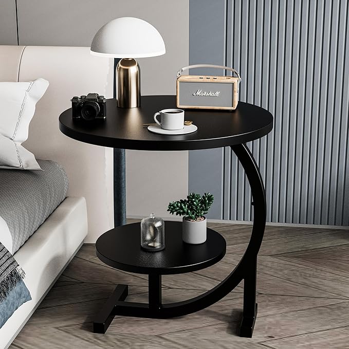 C-Shaped End Table, 2 Tiers Round Side Table, Sofa Small Side Table - Image 4