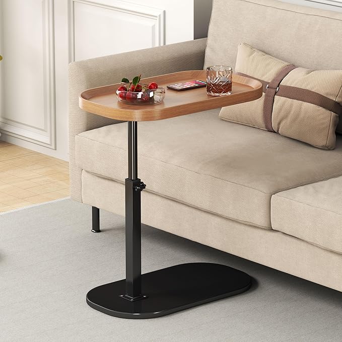 C Shaped Side Table Adjustable Height, 360°Swivel C Shaped End Table, Couch by TRUNYAQI