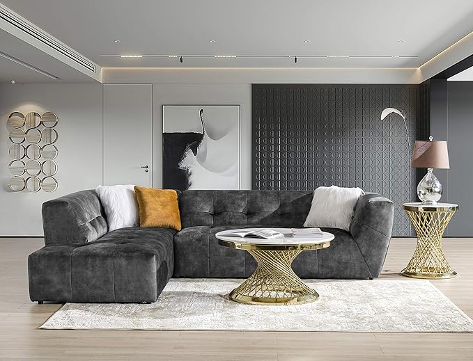 Acanva Luxury Mid-Century Velvet Tufted Low Back Sofa Set L-Shape 2-Piece by acanva