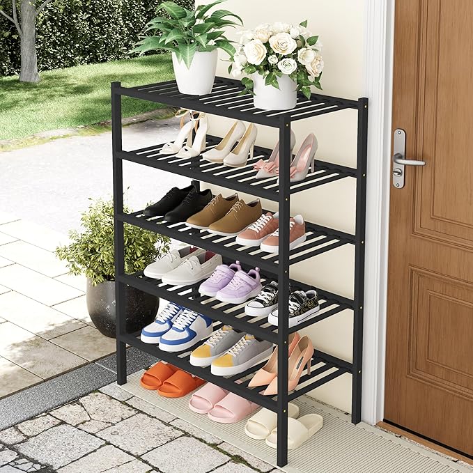 Smiry Shoe Rack, 5 Tier Thick Bamboo Shoe Organizer, Stackable Free Standing - Image 7