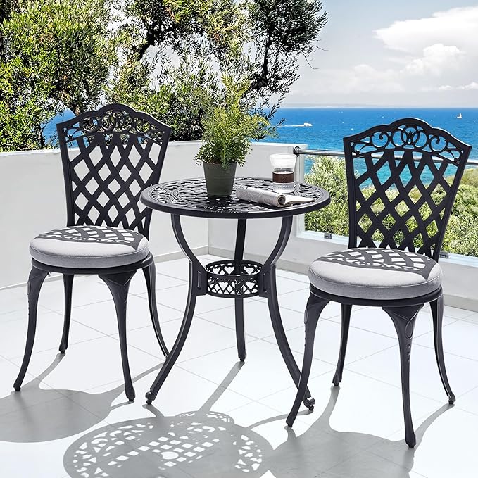 NUU GARDEN 3-Piece Patio Bistro Set Outdoor Cast Aluminum Bistro Table and - Image 7
